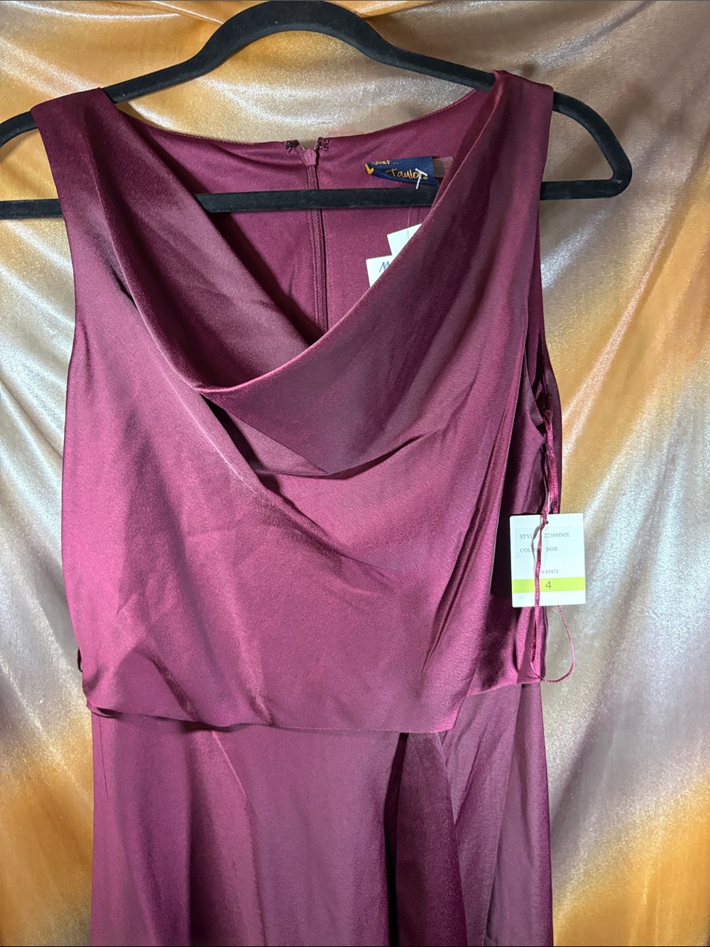 Just Taylor size 4 Sleeveless Draped eggplant/Burgundy Evening Dress NWT DD